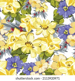 Abstract seamless pattern with plants, herbs and flowers, botanical illustration.