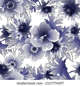 Abstract seamless pattern with plants, herbs and flowers, botanical illustration.