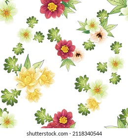 Abstract seamless pattern with plants, herbs and flowers, botanical illustration.