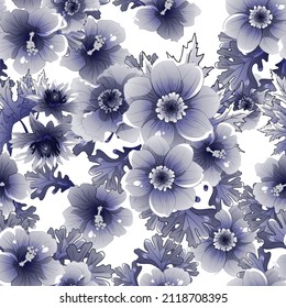 Abstract seamless pattern with plants, herbs and flowers, botanical illustration.