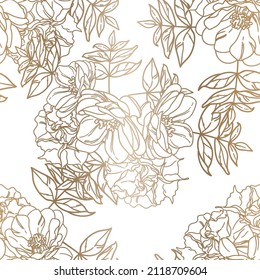 Abstract seamless pattern with plants, herbs and flowers, botanical illustration.