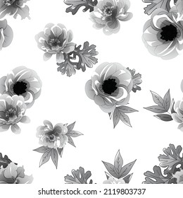 Abstract seamless pattern with plants, herbs and flowers, botanical illustration.