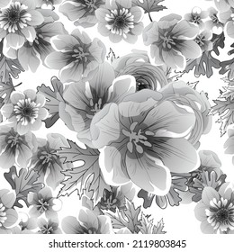 Abstract seamless pattern with plants, herbs and flowers, botanical illustration.