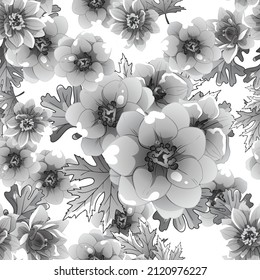 Abstract seamless pattern with plants, herbs and flowers, botanical illustration.