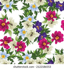Abstract seamless pattern with plants, herbs and flowers, botanical illustration.