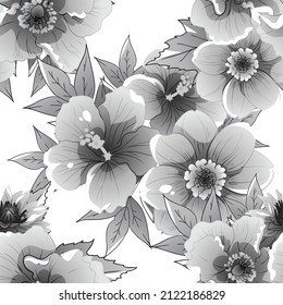 Abstract seamless pattern with plants, herbs and flowers, botanical illustration.
