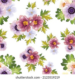 Abstract seamless pattern with plants, herbs and flowers, botanical illustration.