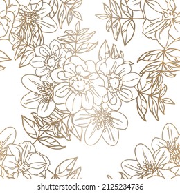 Abstract seamless pattern with plants, herbs and flowers, botanical illustration.