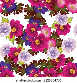 Abstract seamless pattern with plants, herbs and flowers, botanical illustration.