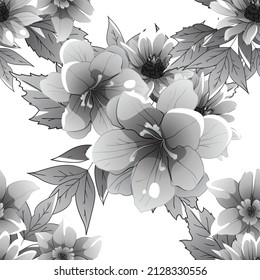 Abstract seamless pattern with plants, herbs and flowers, botanical illustration.