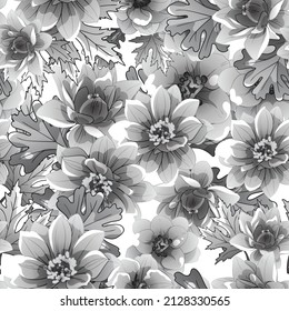 Abstract seamless pattern with plants, herbs and flowers, botanical illustration.