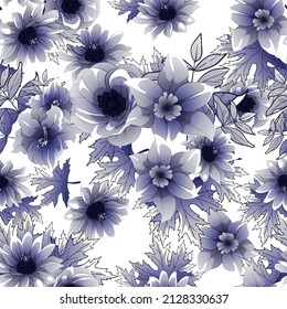 Abstract seamless pattern with plants, herbs and flowers, botanical illustration.
