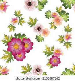 Abstract seamless pattern with plants, herbs and flowers, botanical illustration.
