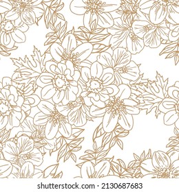 Abstract seamless pattern with plants, herbs and flowers, botanical illustration.