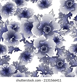 Abstract seamless pattern with plants, herbs and flowers, botanical illustration.
