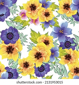 Abstract seamless pattern with plants, herbs and flowers, botanical illustration.