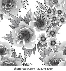 Abstract seamless pattern with plants, herbs and flowers, botanical illustration.
