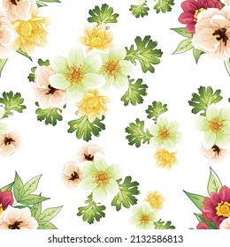 Abstract seamless pattern with plants, herbs and flowers, botanical illustration.