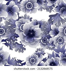 Abstract seamless pattern with plants, herbs and flowers, botanical illustration.