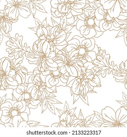 Abstract seamless pattern with plants, herbs and flowers, botanical illustration.