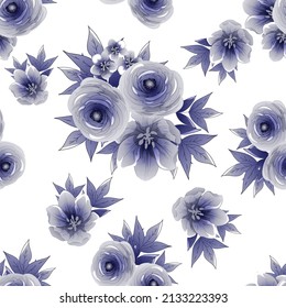 Abstract seamless pattern with plants, herbs and flowers, botanical illustration.