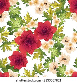 Abstract seamless pattern with plants, herbs and flowers, botanical illustration.