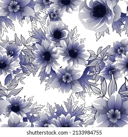 Abstract seamless pattern with plants, herbs and flowers, botanical illustration.
