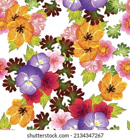Abstract seamless pattern with plants, herbs and flowers, botanical illustration.