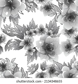 Abstract seamless pattern with plants, herbs and flowers, botanical illustration.