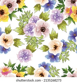 Resumen de patrón sin fisuras con plantas, hierbas y flores, ilustración botánica.