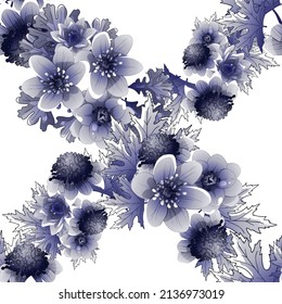 Abstract seamless pattern with plants, herbs and flowers, botanical illustration.
