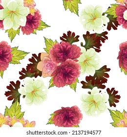 Abstract seamless pattern with plants, herbs and flowers, botanical illustration.