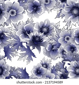Abstract seamless pattern with plants, herbs and flowers, botanical illustration.