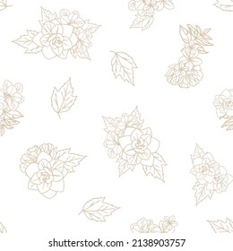 Abstract seamless pattern with plants, herbs and flowers, botanical illustration.