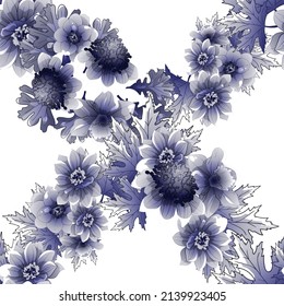 Abstract seamless pattern with plants, herbs and flowers, botanical illustration.