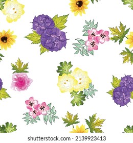 Abstract seamless pattern with plants, herbs and flowers, botanical illustration.
