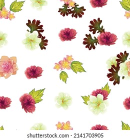 Abstract seamless pattern with plants, herbs and flowers, botanical illustration.
