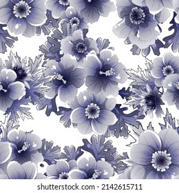 Abstract seamless pattern with plants, herbs and flowers, botanical illustration.