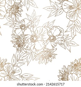 Abstract seamless pattern with plants, herbs and flowers, botanical illustration.