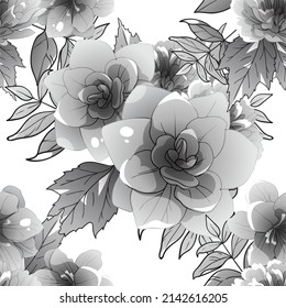 Abstract seamless pattern with plants, herbs and flowers, botanical illustration.