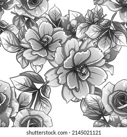 Abstract seamless pattern with plants, herbs and flowers, botanical illustration.