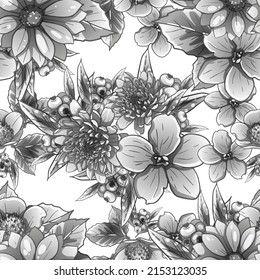 Resumen de patrón sin fisuras con plantas, hierbas y flores, ilustración botánica.