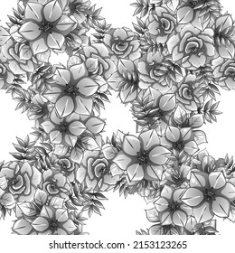 Abstract seamless pattern with plants, herbs and flowers, botanical illustration.
