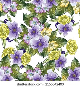 Abstract seamless pattern with plants, herbs and flowers, botanical illustration.