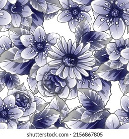 Abstraktes nahtloses Muster mit Pflanzen, Kräutern und Blumen, botanische Illustration.