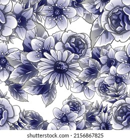 Abstract seamless pattern with plants, herbs and flowers, botanical illustration.