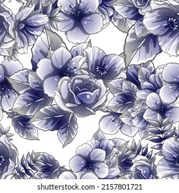 Abstract seamless pattern with plants, herbs and flowers, botanical illustration.