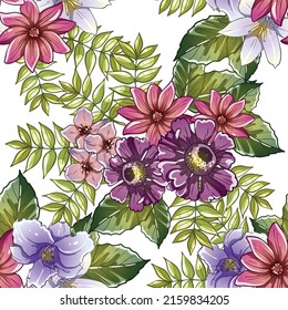 Abstract seamless pattern with plants, herbs and flowers, botanical illustration.