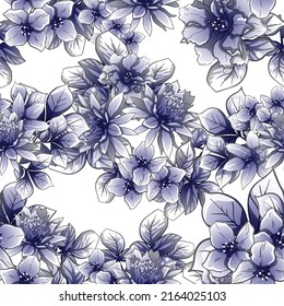 Abstract seamless pattern with plants, herbs and flowers, botanical illustration.