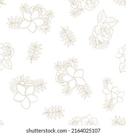 Abstract seamless pattern with plants, herbs and flowers, botanical illustration.